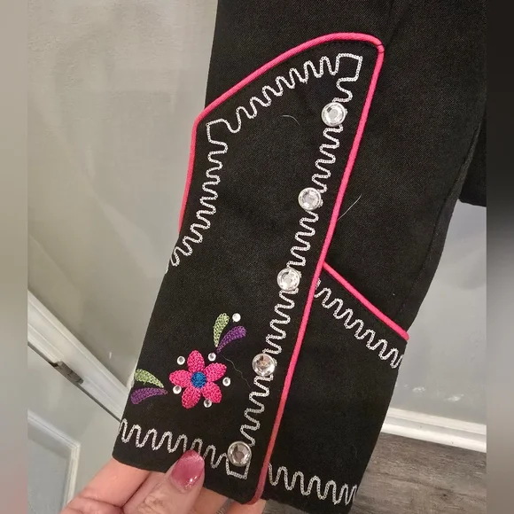 Panhandle Slim Black Button-Down Shirt with Pink & Blue Embroidery - Picture 2 of 4